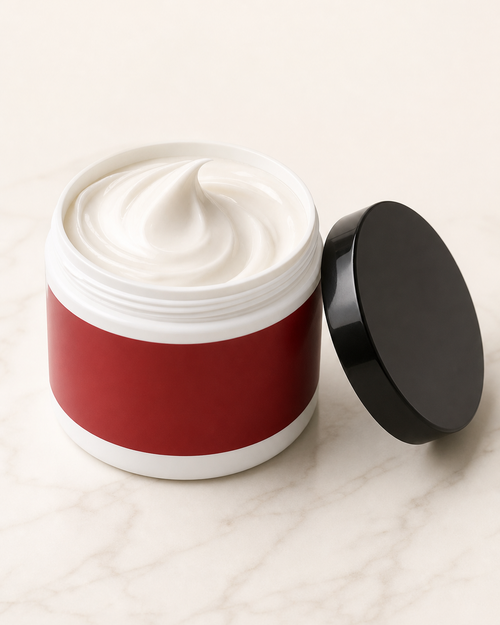 Cedar & Silk open jar with cream swirl