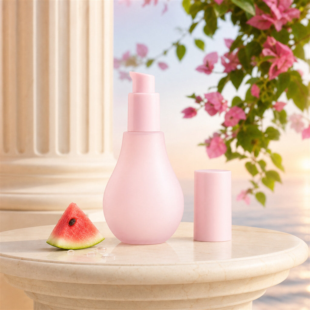 Gaia's Glow watermelon priming serum bottle with fresh watermelon