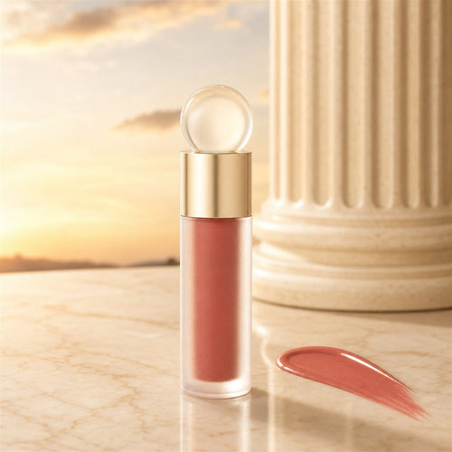 Golden Hour velvet liquid blush at sunset with swatch