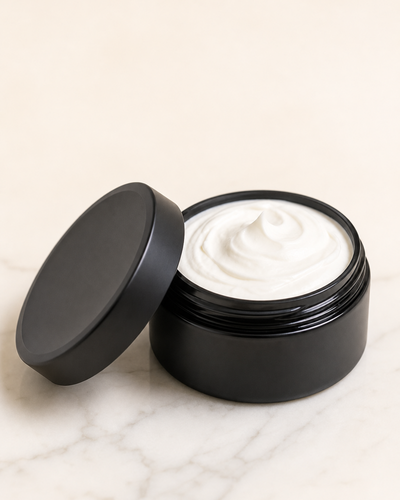 Manna open jar with whipped shea peaks