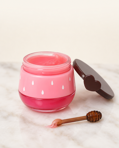 Night Bloom strawberry jar open with honey dipper