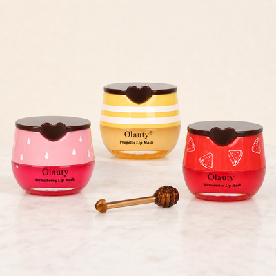 Night Bloom lip mask trio — strawberry, propolis and watermelon honey-pot jars