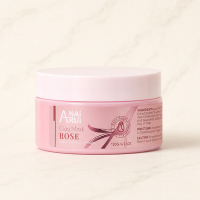Rose of Sharon pink clay mask jar — neutral studio hero
