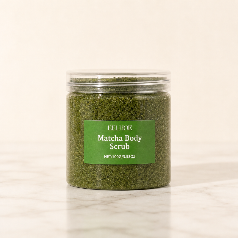 Salt of the Earth matcha sea salt scrub jar — neutral studio hero